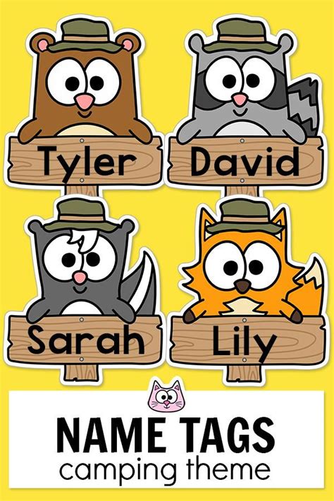 Camping Theme Classroom Student Name Tags Editable Woodland Animals