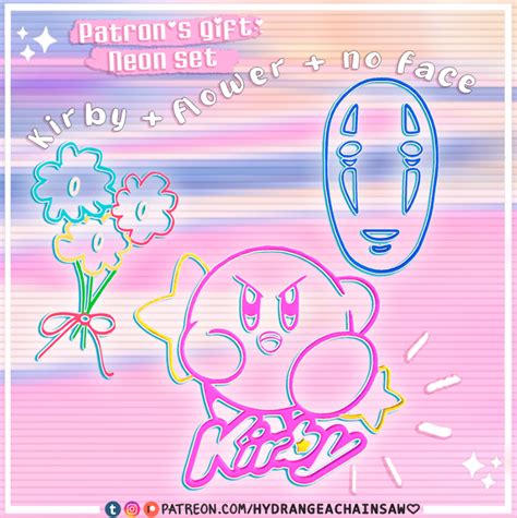 ♡patron T♡ 9 Neon Kirby No Face And Flowers Hydrangea