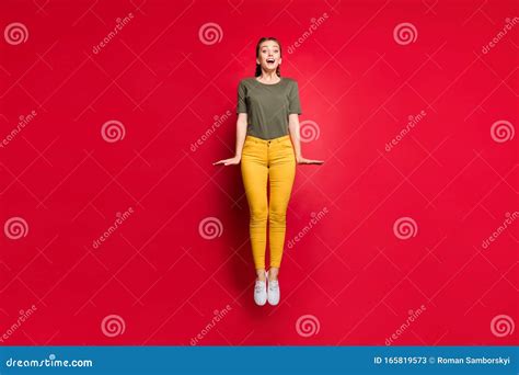 Full Body Photo Of Crazy Youngster Lady Jumping High Spending Best Free