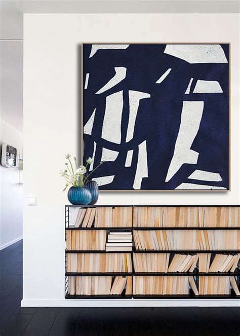 Extra Large Acrylic Painting Hand Painted Navy Minimalist Painting