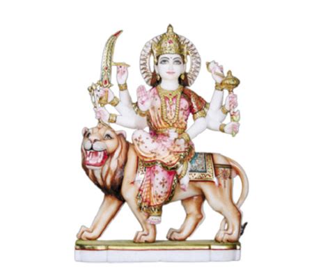 Religious Style Painted Marble Durga Statue With Glossy Finish For