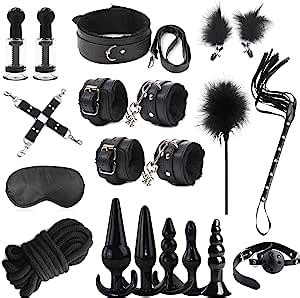 BDSM Fesseln Sex Set Perfekt Bondage Set 18 Stück Handschellen Sex Bett Analplug Anal Dildo Set
