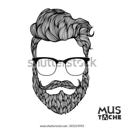 Estilo De Barba Y Pelo De Bigote Dibujado A Mano Cabello Rizado Hipster Con Gafas Diseño