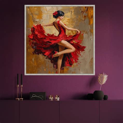 Flamenco Dancer In Red Dress Canvas Abstract Ballet Wall Art Elegant