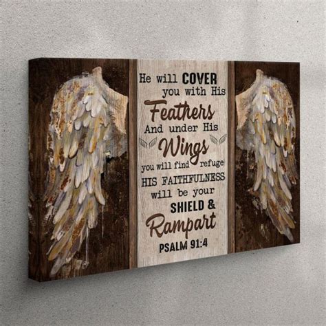 Psalm 914 He Will Cover You With His Feathers Canvas Wall Art Bible