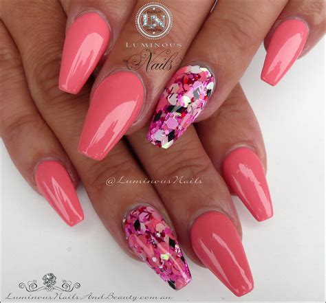 Luminous Nails Coral Pink Acrylic Gel Nails