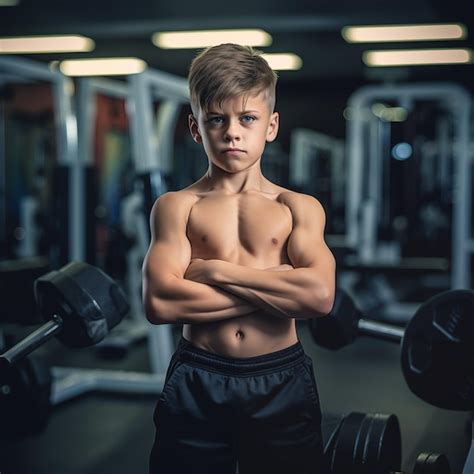 Premium Ai Image Portrait Of Serious Schoolboy With Naked Muscular