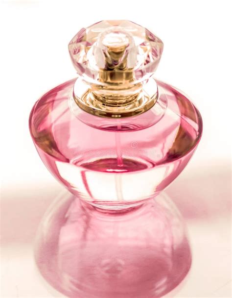 Pink Perfume Bottle On Glossy Background Sweet Floral Scent Glamour