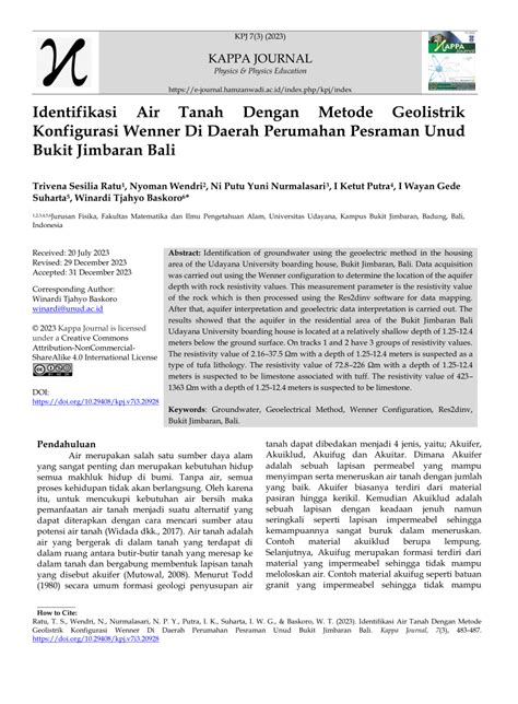 PDF Identifikasi Air Tanah Dengan Metode Geolistrik Konfigurasi