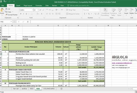 Contoh Rab Arsitektur Rab Bangunan Terbaru Format Excel Sofcopy