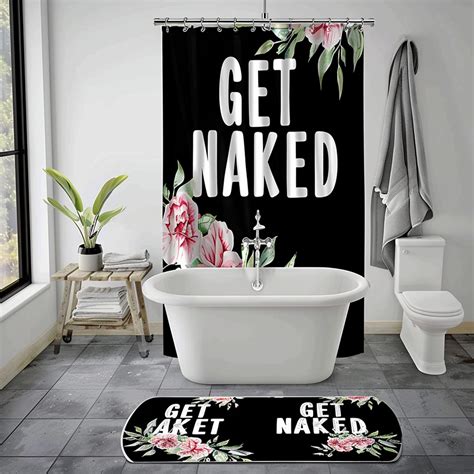 Bohemian Floral Get Naked Shower Curtain Black White Chic Design