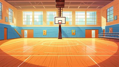 Gymnasium With Basketball Hoops Cartoon Illustration Ai Aigenerated