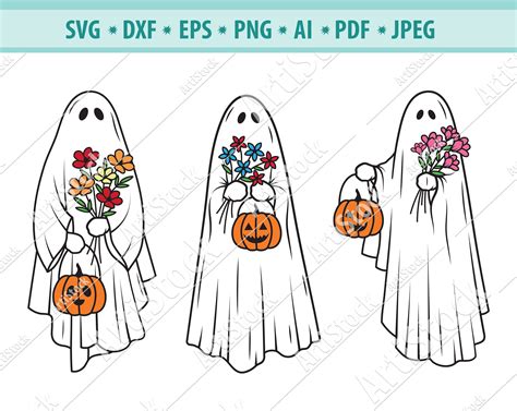 Ghost SVG File Floral Ghost Svg Ghost Clip Art Cute Ghost Svg