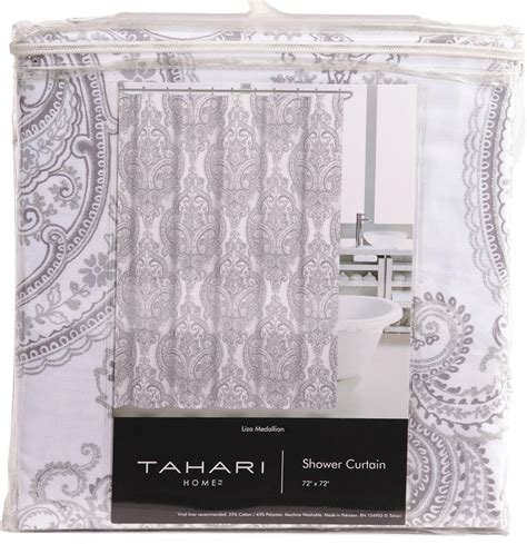 Tahari Luxury Cotton Blend Shower Curtain Silver White