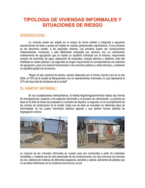 Tipologias De Viviendas Informales Y Situaciones De Riesgo PDF