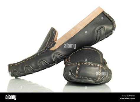 Modern Black Mens Shoes Moccasins Over White Stock Photo Alamy
