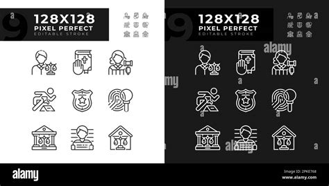 Law System And Order Control Pixel Perfect Linear Icons Set For Dark