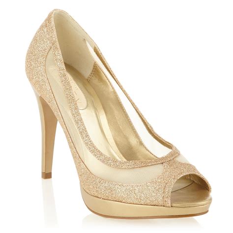 Gold Glitter And Mesh Panelled Peep Toe Shoes Debenhams Peep