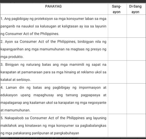 C Panuto Lagyan Ng Tsek Kung Ang Sumusunod Na Pahayag Ay Tungkulin Sa