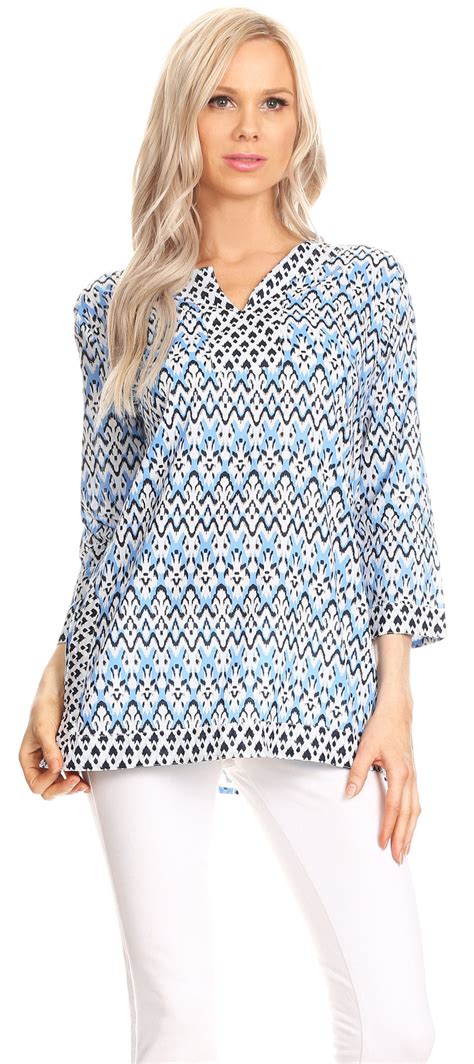 Sakkas Oana 3 4 Sleeve Split Neck Tribal Print Tunic