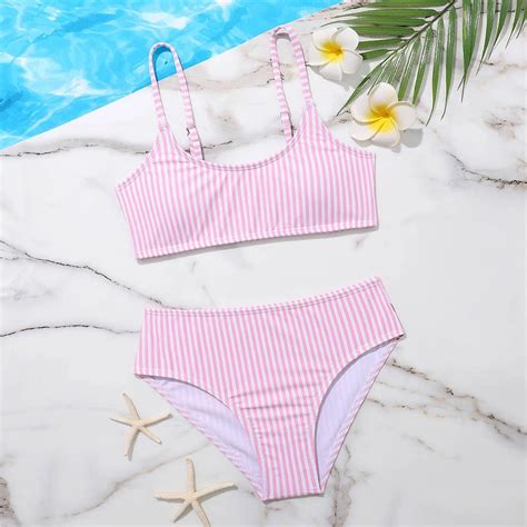 Girls Two Piece Swimsuit Stripe Bikini Sets Swimwear Girls Two Piece