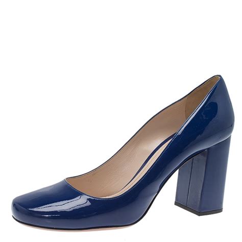 Prada Navy Blue Patent Square Toe Block Heel Pumps Size 405 Prada