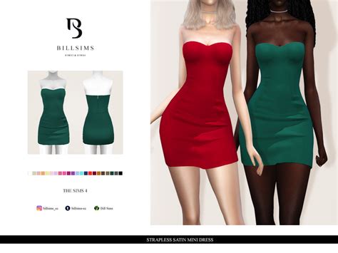 The Sims Resource Strapless Satin Mini Dress