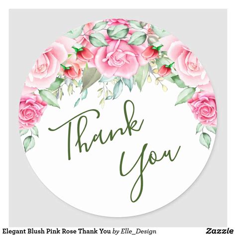 Elegant Blush Pink Rose Thank You Classic Round Sticker Thank You