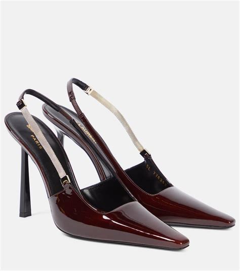 Saint Laurent Blake 110 Patent Leather Slingback Pumps In Brown Lyst