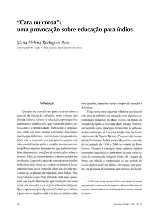 Cara Ou Coroa Uma ProvocaçãO Sobre A EducaçãO Dos íNdios PDF