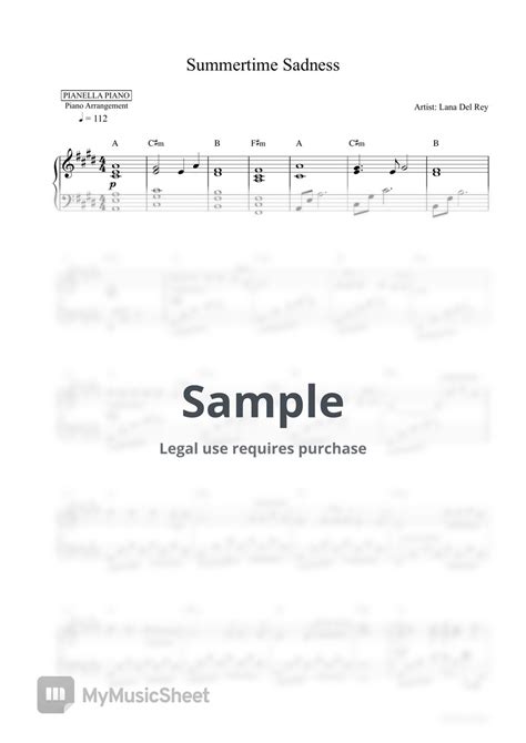 Lana Del Rey Summertime Sadness Piano Sheet Sheets By Pianella Piano