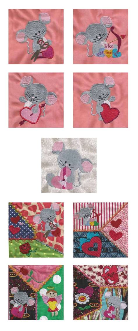 Machine Embroidery Designs Valentine Mice Set