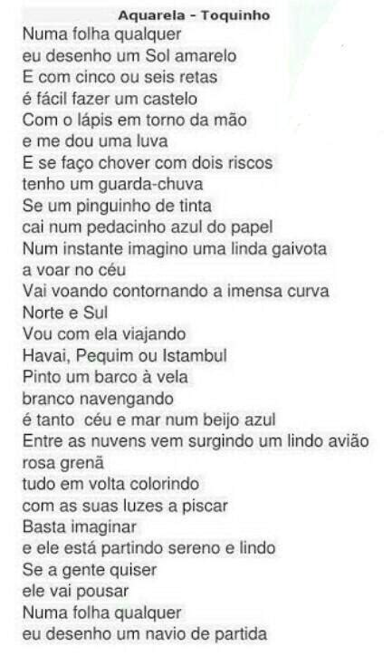 Elabore Um Texto Falando Sobre A M Sica Aquarela De Toquinho Sem