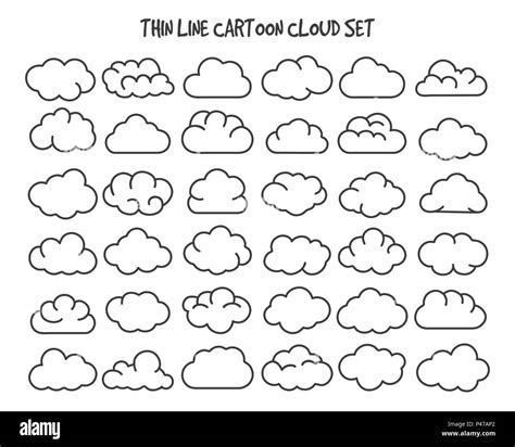 Línea delgada de nubes Silueta de nube lineal vectores iconos para