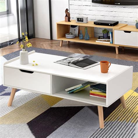 Coffee Table Modern White Coffee Table With Storage – Lunar and Clover