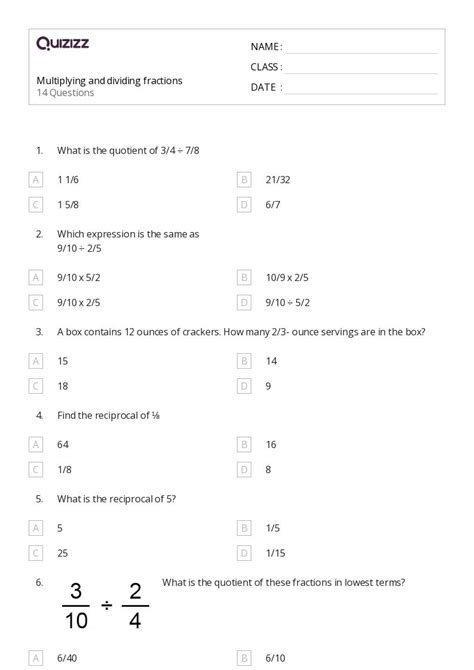 Multiplying And Dividing Fractions Worksheets For Th Grade On