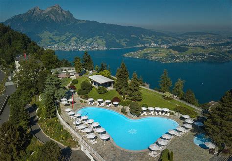 Burgenstock Hotel Alpine Spa Obburgen Switzerland Pool Aerial