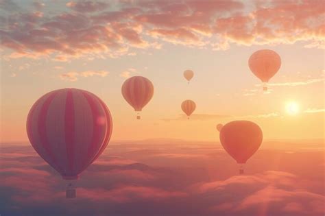 Premium Photo Colorful Hot Air Balloons Rising At Dawn Octane Re