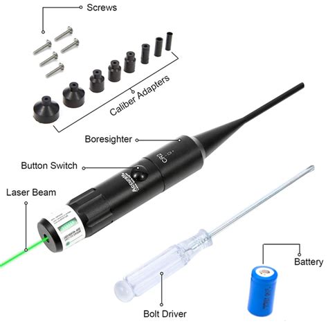 Tactical Green Laser Boresighter Bore Sight Kit For 22 To 50 Caliber