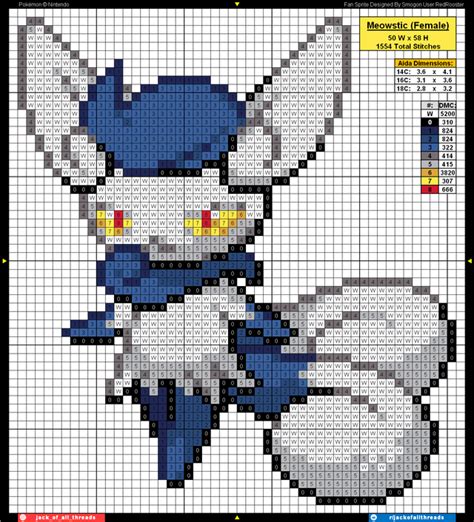 Meowstic Female Pixel Sprite Graph Cross Stitch Pattern R Jackofallthreads