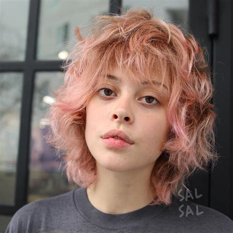 Pink Shaggy Face Framing Bob With Messy Waves And Bangs The Latest