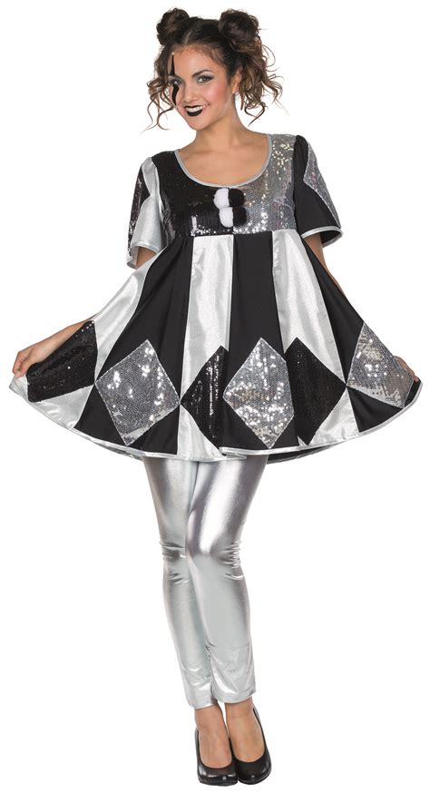 Pierrot Kleid Shiny Clown Schwarz Silber Party Schlaudt GmbH