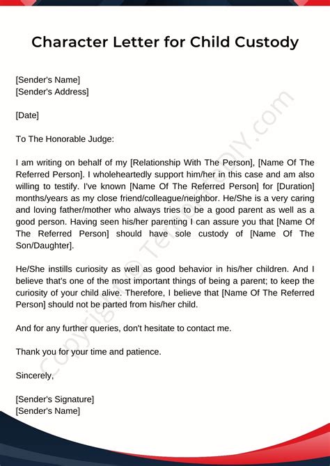 Character Letter For Child Custody Sample Template Pdf Word Character