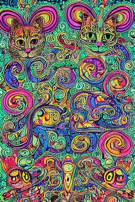 Psychedelic Cats In The Style Of Louis Wain Arthubai