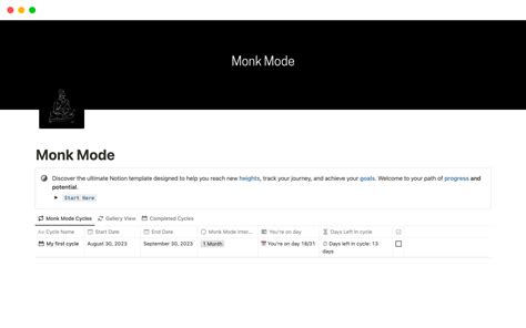 Monk Mode Template Notion Marketplace