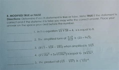 B MODIFIED TRUE Or FALSE Directions Determine If Each Statement Is