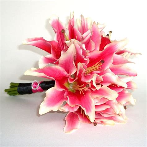 Stargazer Lily Bouquet Hot Pink Wedding Real Touch Bridal Flowers