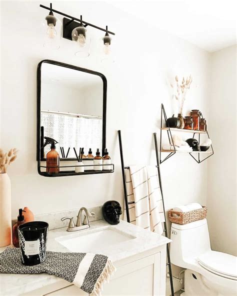 minimalist boho bathroom  black decor soul lane