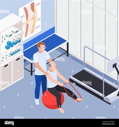 Rehabilitation Clinic Doctor Office Interior Isometric Composition With