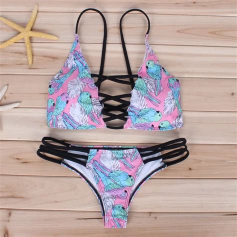 Swimwear Womens Multi Color Bikini Set Bandage Push Up Padded Swimwear